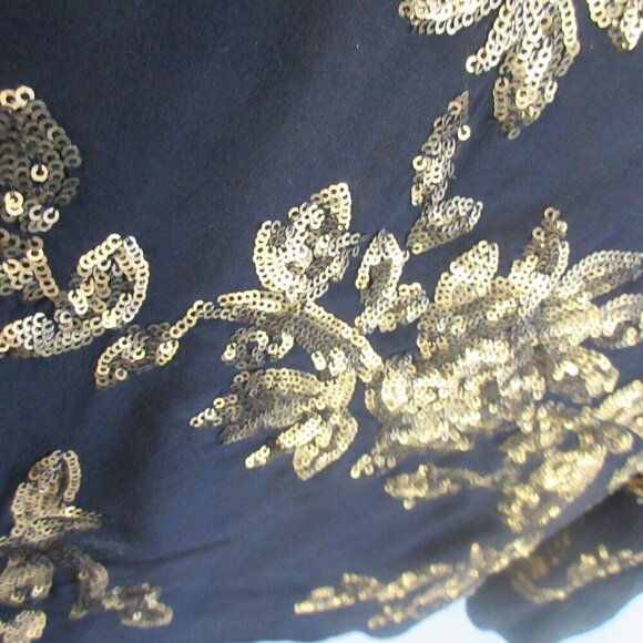 Club Monaco 100% Silk Tank Top Womens M Black Gold Sequin Embellished Classy 106 - Picture 6 of 10